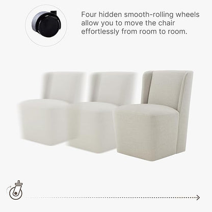 Dining Chairs with Casters No Assembly Upholstered Wingback Single Sofa Armless Deskchair for Bedroom Waiting Room Kitchen Diningroom