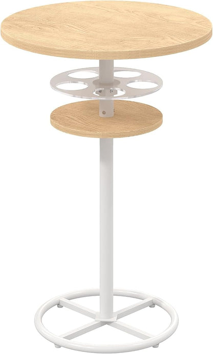 VECELO 36” High Top Bar Table, Sturdy Frame with Metal Base for Cocktail, Pub, Easy Assembly, Oak
