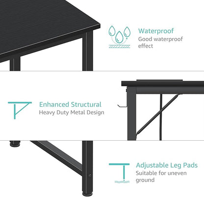 Lufeiya Gaming Desk with Power Outlet, 55 inch Teen Study Table Home Office Work Writing Computer Desks with Charging Station Outlets Built in, Black