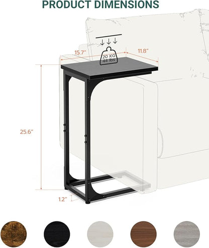 C-Shaped Side Table for Couch - Small Coffee Stand Sofa Tray Desk with Metal Frame and Waterproof Scratch Resistant, Modern End Accent for Living Room, Bedroom, Small Spaces, Black