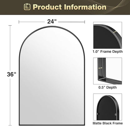 Brightify Arched Mirror, Arched Wall Mirror, 24 x 36 Inch Black Arch Mirror, Metal Frame Black Bathroom Mirror, Arched Top Bathroom Vanity Mirror for Living Room Bedroom Mantel Entryway Hallways
