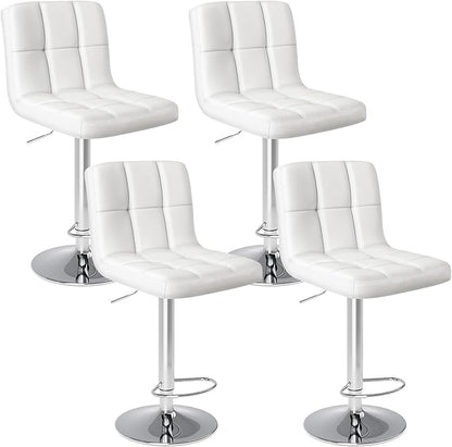 DUMOS Bar Stools Set of 4, 24 inch Counter Height Bar Stools, Upholstered Modern Kitchen Barstools with Metal Base, PU Leather Saddle Stools for Kitchen Island, White