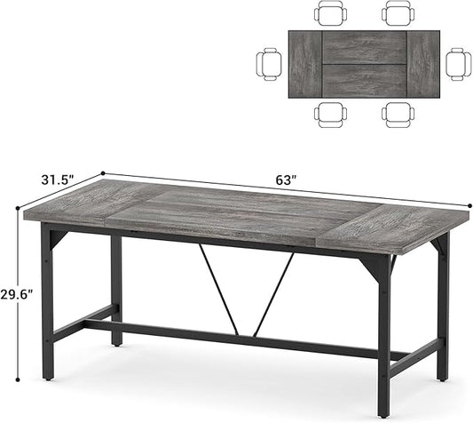Unikito Large Computer Desk, 63x31.5 Inch Large Office Desks, Premium Sturdy 2 Person Desk, 1.4” Thick Study Writing Table, Modern Laptop Computer Table for Home Office Workstation, Black Oak