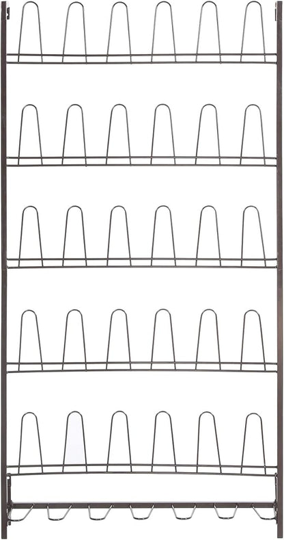 MyGift 5-Tier Wall Mounted Dark Brown Metal 18 Pair Boot and Shoe Storage Rack Organizer Stand