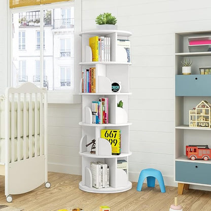 Nisorpa 5 Tier Rotating Bookshelf, 360° Revolving Bookcase Rotating Stackable Shelves Floor-Standing Storage Display Rack Used in Bedrooms Living Rooms Study Office (63"x18"x18")