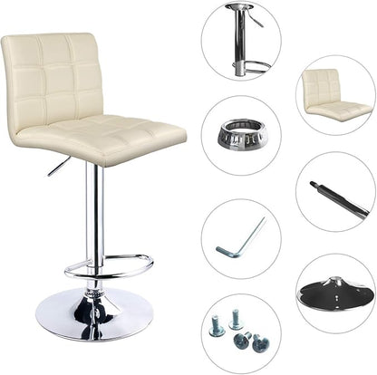 Leopard Modern Square PU Leather Adjustable Bar Stools with Back,Set of 2, Counter Height Swivel Stool (Beige)