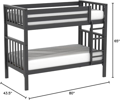 Max & Lily Bunk Bed, Scandinavian Modern Bunk Bed, Solid Wood Twin-Over-Twin Bed Frame for Kids, No Box Spring Needed, Black