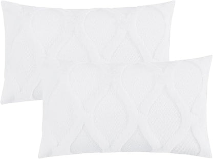 decorUhome Throw Pillow Covers 12x20 Inch Set of 2, Soft Plush Faux Fur Wool Lumbar Pure White Couch Pillow Covers, Decorative Neutral Pillow Cases for Bed Sofa Living Room Home Decor