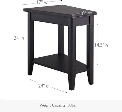 Leick Home Laurent End Table, Solid Wood, Narrow Wedge Shape, Bottom Display Shelf, Easy-Assembly, For Living Room/Bedroom, Black, 24.0 in. L x 17.0 in. W x 24.0 in. H, 10502-BK