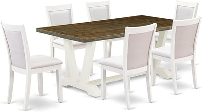East West Furniture V077MZ001-7 7 Piece Kitchen Table Set Consist of a Rectangle Dining Table with V-Legs and 6 Cream Linen Fabric Parson Dining Room Chairs, 40x72 Inch, Multi-Color