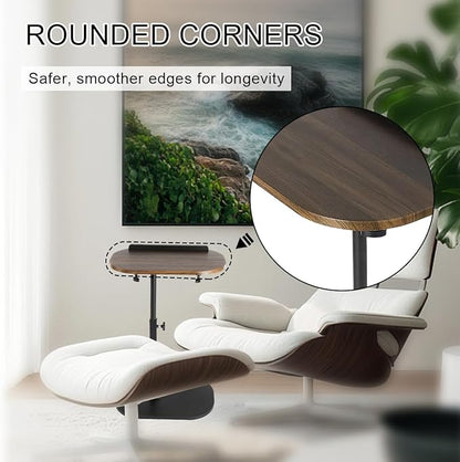 Comeon C-Shaped Tv Tray Pedestal Side Table, End Table Adjustable Height in Couch Living Room or Bedroomwith 360° Rotating Top for Small Spaces Bedside Night Stand Bedside Snack (Walnut)