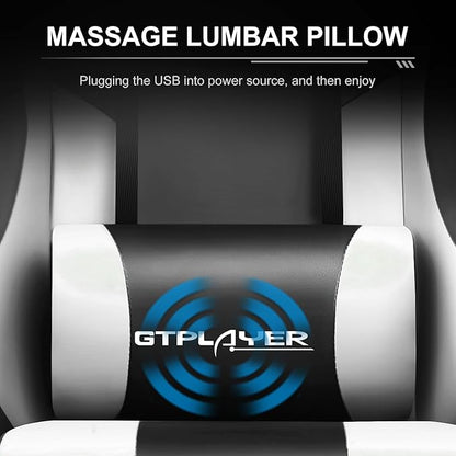 GTPLAYER Gaming Chair, Computer Chair with Footrest and Lumbar Support, Height Adjustable Game Chair with 360°-Swivel Seat and Headrest and for Office or Gaming (Snow White)