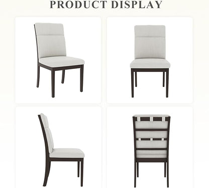 COLAMY Wooden Dining Chairs Set of 6, Modern Fabric Upholstered Kitchen Side Chairs, Farmhouse Ladder High Back Dining Room Chair with Foot Pegs - White