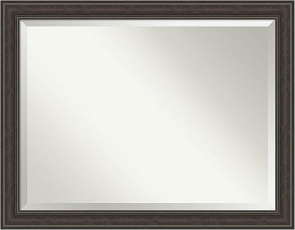 Amanti Art Brown Bathroom Mirror for Over Sink, 36x46 Shipwreck Greywash Rectangle Vanity Mirror, X-Large Traditional Frame, Hangs Horizonally and Vertically, Bathroom Wall Decor, Beveled Edge