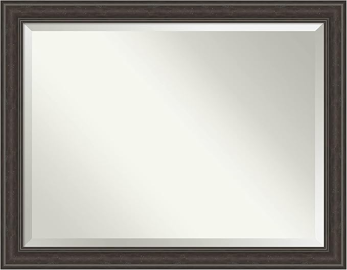 Amanti Art Brown Wall Mirror 36x46 Shipwreck Greywash Rectangle Bathroom Mirror for Wall Decor Living Room, X-Large Traditional Frame, Hangs Horizonally and Vertically, Bathroom Decor, Beveled Edge