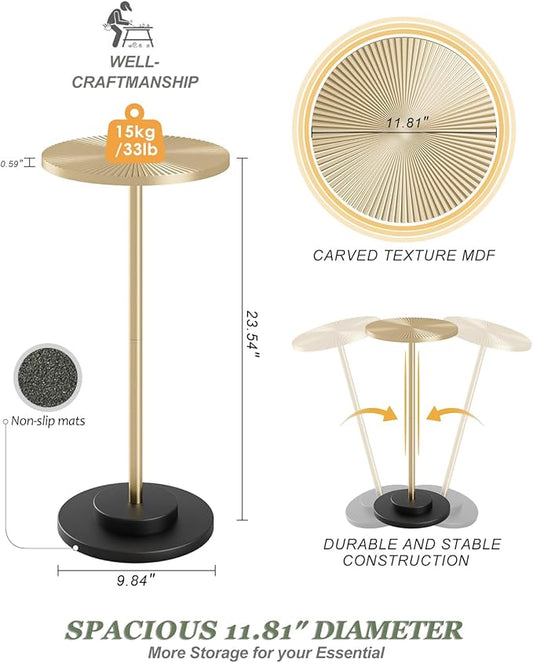Round Side Table, Small Drink Table for Small Spaces, Modern Accent End Table Coffee Table with Metal Leg for Living Room, Bedroom, Corners, and Office (Gold)