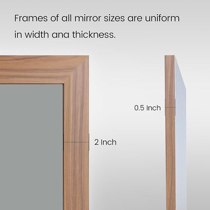 Amorho 72 X36 Inch Bathroom Mirror for Wall, Walnut Wood Grain Metal Framed, Anti-Rust, Hang Horizontally/Vertically, Suitable for Bedroom, Farmhouse, Bathroom, Decorative