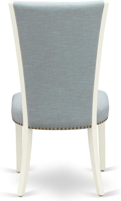 East West Furniture X027VE215-7 7 Piece Kitchen Table Set Consist of a Rectangle Dining Table with X-Legs and 6 Baby Blue Linen Fabric Parson Dining Chairs, 40x72 Inch, Multi-Color