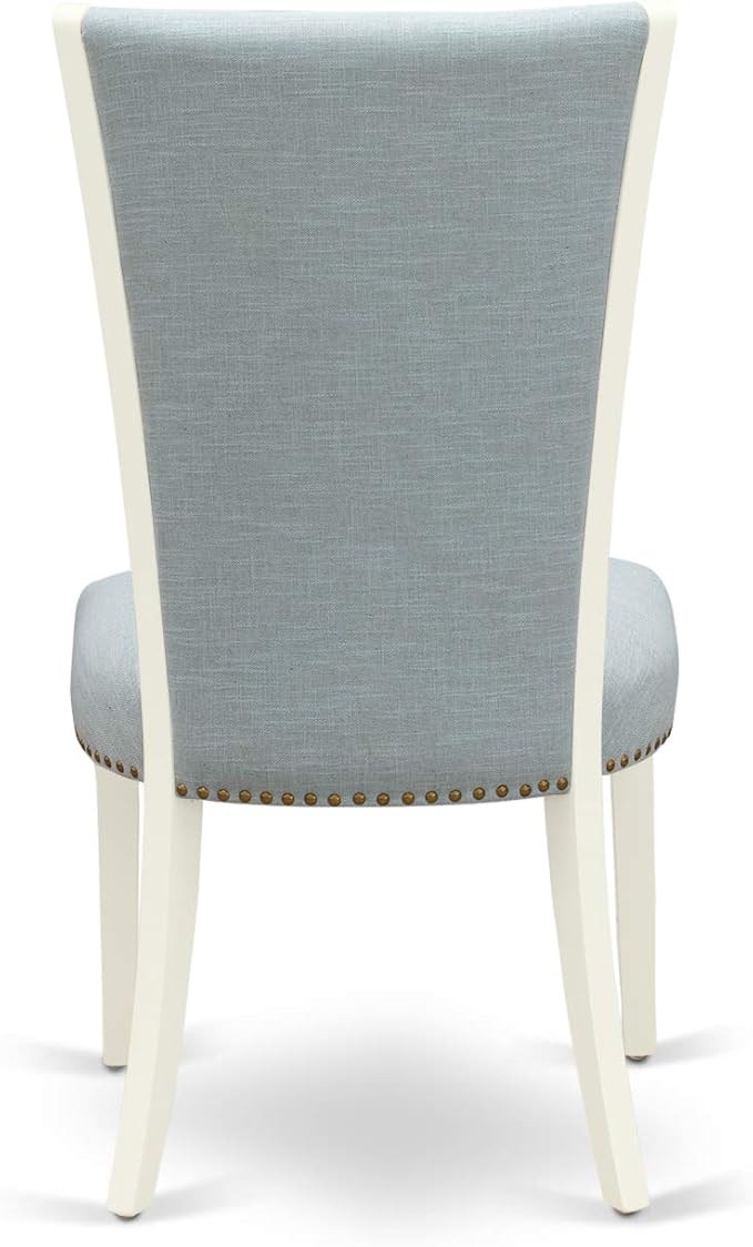 East West Furniture X027VE215-9 9 Piece Dining Room Table Set Includes a Rectangle Dining Table with X-Legs and 8 Baby Blue Linen Fabric Upholstered Parson Chairs, 40x72 Inch, Multi-Color