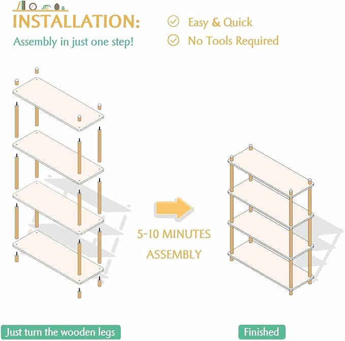 IOTXY 5-Tier Wooden Shelf Bookcase - Modern Open Bookshelf, Free Standing Storage Rack, Multifunctional Display Stand for Home and Office, Oak, Rectangle