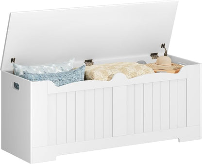 47.2" Storage Chest, Extra Large Storage Bench Trunk with 2 Safety Hinges, Wooden Box, Lift-Top Chest Organizer, Shoe Bench for Entryway, Bedroom, Living Room, White SB28603X