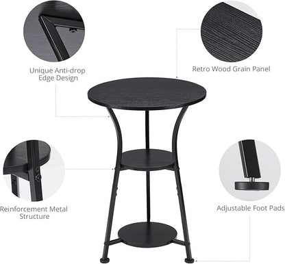Dulcii Small Round End Table for Narrow and Small Space, 3-Tier Round Accent Couch Beside Table, Modern Side Table Corner Sofa Table Nightstand for Living Room Bedroom,Black