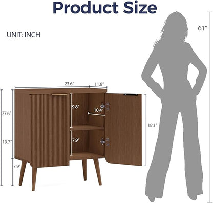 Buffet Cabinet with Storage, Fluted Multifunctional Storage Cabinet with 2 Doors, Sideboard Buffet Credenzas for Living Room, Entryway, Hallway, Walnut