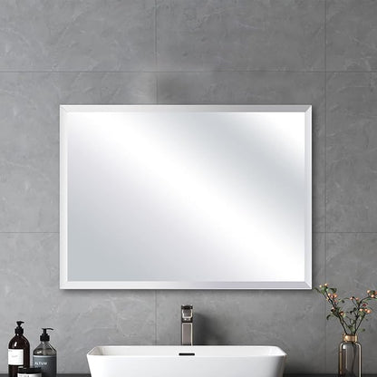 Frameless Beveled Edge Bathroom Mirror 24x32 Inch Rectangle Beveled Mirror Wall Mirror Explosion Proof and Shatterproof Bathroom Vanity Mirror Wall Mounted Hang Firmly (Horizontal or Vertical)