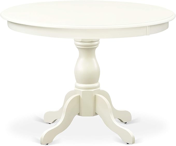 East West Furniture HBBO3-LWH-W 3 Piece Kitchen Table & Chairs Set Contains a Round Dining Room Table with Pedestal and 2 Dining Chairs, 42x42 Inch, Linen White