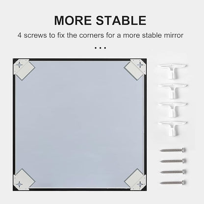 28x28 Inch Black Bathroom Mirror, Copper-Free Aluminum Alloy Frame Vanity Mirror, Rectangle Wall Mounted Modern Mirror for Bedroom/Living Room/Porch Horizontal or Vertical