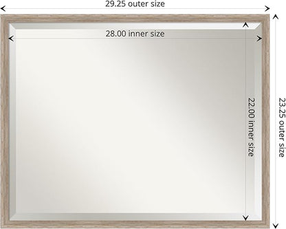 Amanti Art White Bathroom Mirror for Over Sink, 23x29 Hardwood Wedge White Wash Rectangle Vanity Mirror, Large Rustic Farmhouse Wood Frame, Hangs Horizonally and Vertically, Bathroom Wall Decor