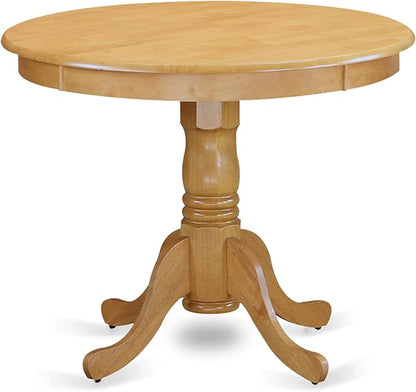 East West Furniture ANAB3-OAK-04 3 Piece Dinette Set for Small Spaces Contains a Round Dining Table with Pedestal and 2 Light Tan Linen Fabric Upholstered Chairs, 36x36 Inch, Oak