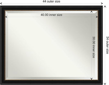 Amanti Art Black Bathroom Mirror for Over Sink, 34x44 Manhattan Black Rectangle Vanity Mirror, X-Large Traditional Frame, Hangs Horizonally and Vertically, Bathroom Wall Decor, Beveled Edge