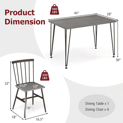 Tangkula Dining Table Set for 4, Kitchen Table and Chairs Set of 4 w/Metal Frame, 360° Swivel Feet, Space-Saving Dinette Table Set for Living Room, Restaurant, Breakfast Nook (Grey Oak)
