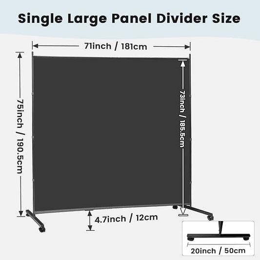 MAYOLIAH Large Single Panel Room Divider on Wheels, 71”W x 75”H Rolling Privacy Screen, Portable Wall Divider for Home Office Partition, Grey