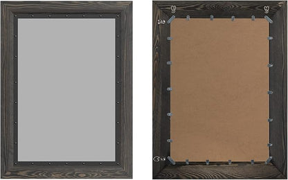 YOSHOOT Rustic Wooden Framed Wall Mirror, 30"x20", Natural Wood and Iron Bathroom Vanity Mirror for Farmhouse Decor, Vertical or Horizontal Hanging