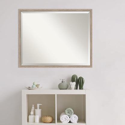 Amanti Art White Bathroom Mirror for Over Sink, 23x29 Hardwood Wedge White Wash Rectangle Vanity Mirror, Large Rustic Farmhouse Wood Frame, Hangs Horizonally and Vertically, Bathroom Wall Decor