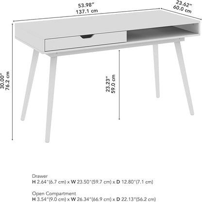 Bush Furniture Nora 54W Writing Desk in Pure White | Computer Table for Home Office Workspace or Entryway