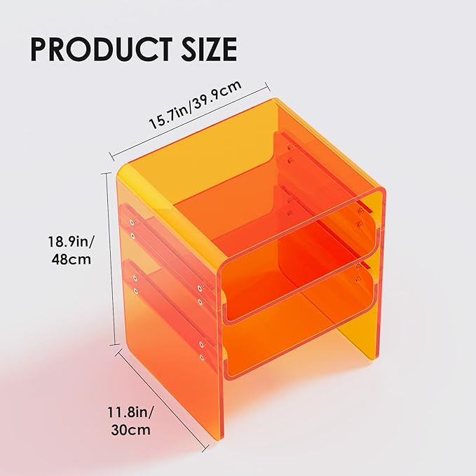 Clear Acrylic 3-Tier End Table/Nightstand – Sleek Bedside Storage with Durable Design, Perfect for Bedrooms, Living Rooms, or Modern Interiors – Ideal as a Bedside Table or Sofa Side Piece (Orange)