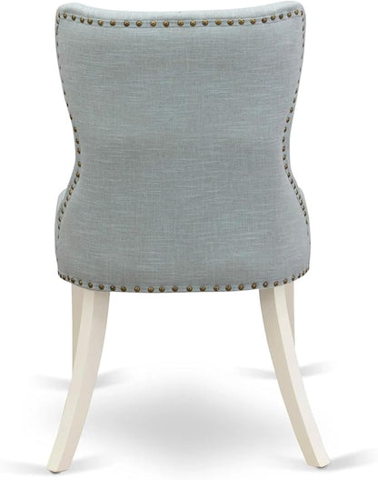 East West Furniture AMSI3-LWH-15 3 Piece Dining Table Set for Small Spaces Contains a Round Kitchen Table with Pedestal and 2 Baby Blue Linen Fabric Parsons Chairs, 36x36 Inch, Linen White