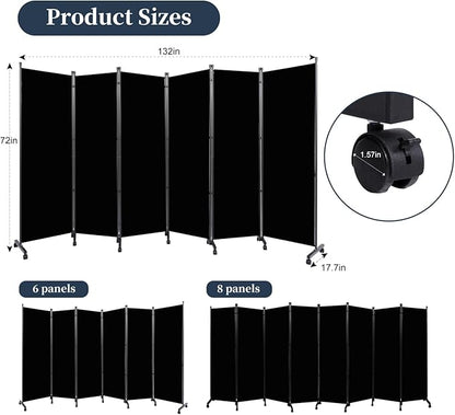 Room Divider Folding Privacy Screens with Lockable Wheels, 132'' Partition Room Dividers Freestanding Room Divider Fabric Panel for Room Separation, Wall Divider for Home Office Bedroom Dorm Decor