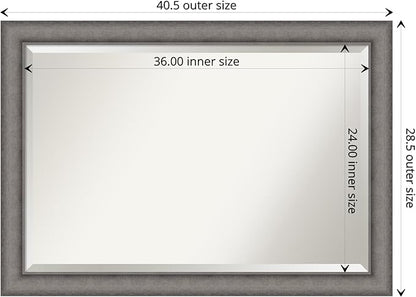 Amanti Art Grey Wall Mirror 29x41 Burnished Concrete Rectangle Bathroom Mirror for Wall Decor Living Room, Large Modern Contemporary Wood Frame, Hangs Horizonally and Vertically, Bathroom Decor