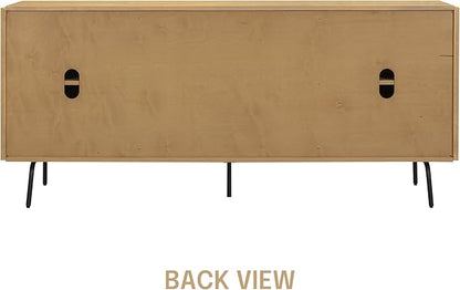 NTC MOSSIC Modern Sideboard with 4 Doors, Natural Rattan Storage Cabinet, Buffet with Metal Legs, Boho Accent Cabinet for Living Room, and Entryway, Effortless Assembly, Sand