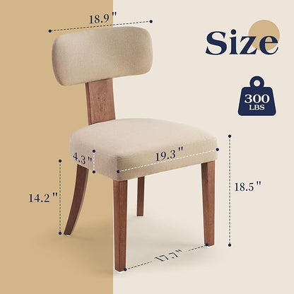 Mid Century Modern Dining Chairs Set of 2, Linen Upholstered Kitchen Chairs with Curved Backrest & Adjustable Legs for Living Room/Bedroom/Lounge, Easy to Install, Beige Linen