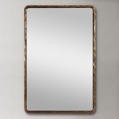ANDY STAR Hand-Forged Gold Bathroom Mirrors for Wall, 24x36 Inch Vintage Solid Steel Metal Frame Bathroom Vanity Mirror, Antique Rounded Rectangle Wall Mirror, Hangs Horizontally or Vertically
