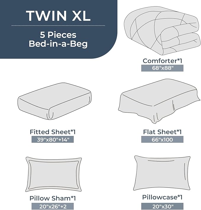 HEVUMYI Khaki Twin-XL Comforter Set - 5-Piece All Season Bed in a Bag Twin-XL, Ultra Soft Bedding Set with Comforter, Flat Sheet, Fitted Sheet, Pillowcases, Pillow Shams