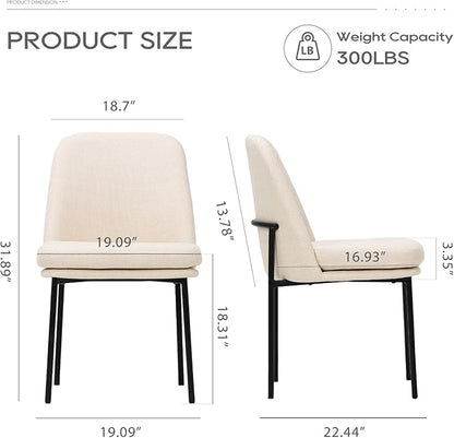 COLAMY Dining Chairs Set of 6, Fabric Upholstered Dining Room Chairs Dinner Chair Stylish Kitchen Chairs with Curved Back and Metal Legs, Beige