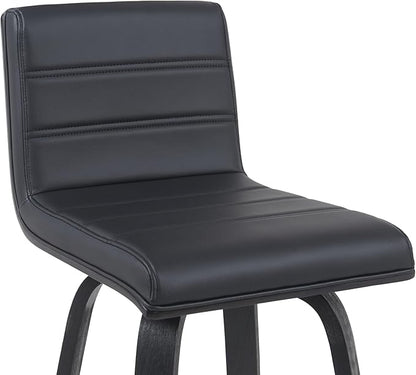 Vienna Modern Swivel Bar Height Stool with Black Faux Leather Seat and Black Brushed Wood Frame Set of 4