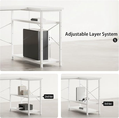 47" Computer Desk with Drawers, Desks for Bedrooms, Writing Desk with Storage, Work Desk for Small Space, White