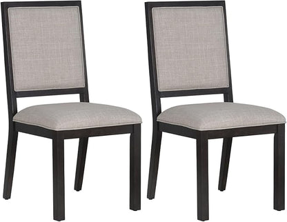 COLAMY Wood Dining Chairs Set of 2, Mid Century Modern Upholstered Kitchen Chairs,19 Inch Fabric Dining Chair with Back for Kitchen Dining Room,Brown
